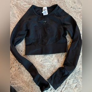 GYMSHARK FLEX SPORTS LONG SLEEVE CROP TOP Black XS